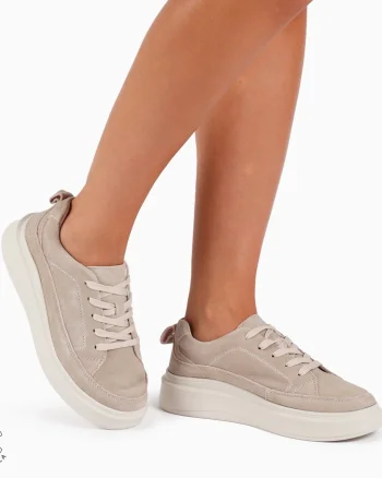 Pantofi Casual de dama din Piele Naturala INTOARSA CU TALPA INALTA CRL1210 BEJ