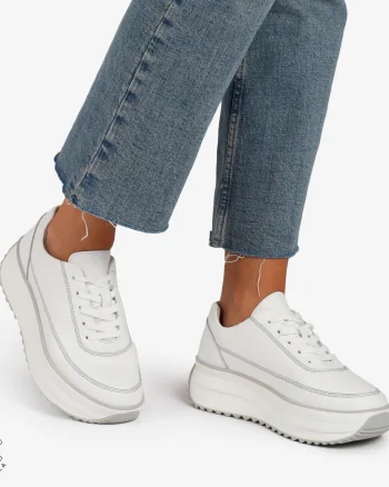 Pantofi Casual de dama din Piele Naturala cu talpa Inalta CRL1201 ALB