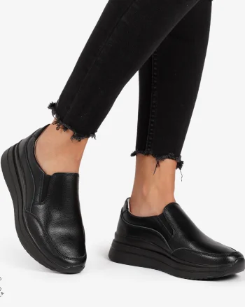 Pantofi Casual de dama din Piele Naturala Slip-On CRL1204 NEGRU