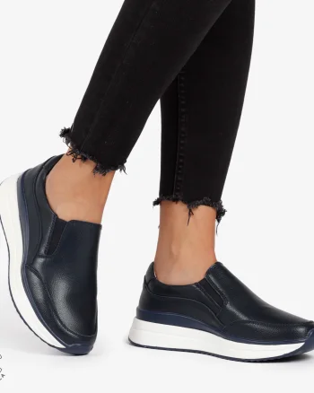 Pantofi Casual de dama din Piele Naturala Slip-On CRL1204 NAVY