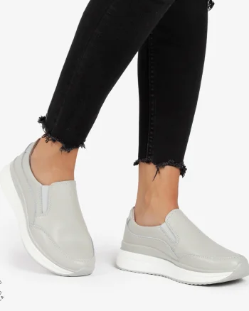 Pantofi Casual de dama din Piele Naturala Slip-On CRL1204 GRI