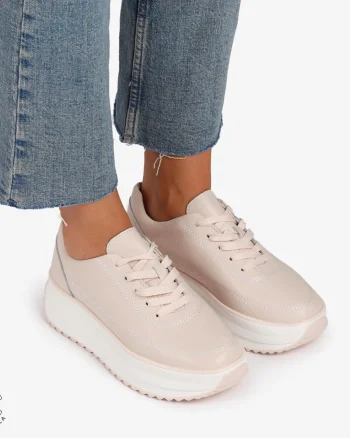 Pantofi Casual de dama din Piele Naturala cu talpa Inalta CRL1201 Roz