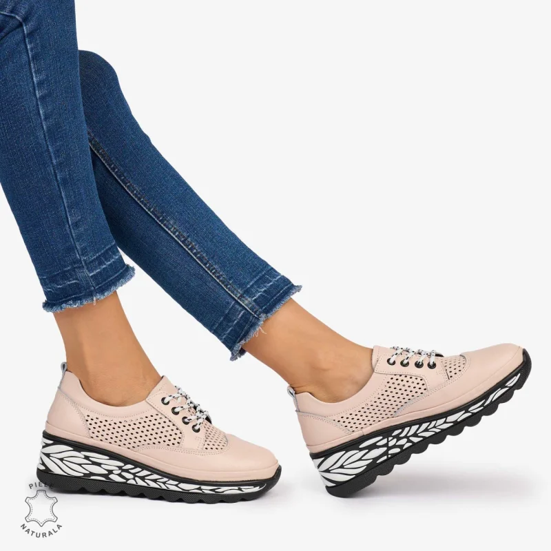 Pantofi Casual dama din Piele Naturala perforata talpa speciala cu model CRL1073 CULOARE: Roz