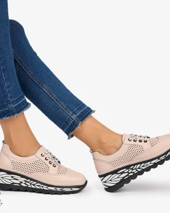 Pantofi Casual dama din Piele Naturala perforata talpa speciala cu model CRL1073 CULOARE: Roz