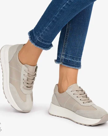 Pantofi Casual dama din Piele Naturala Combinata cu Piele intoarsa CRL1071 CULOARE:GRI