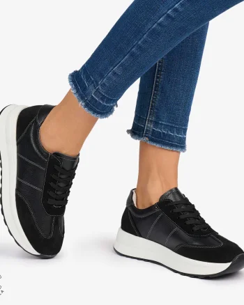 Pantofi Casual dama din Piele Naturala Combinata cu Piele intoarsa CRL1071 CULOARE: NEGRU