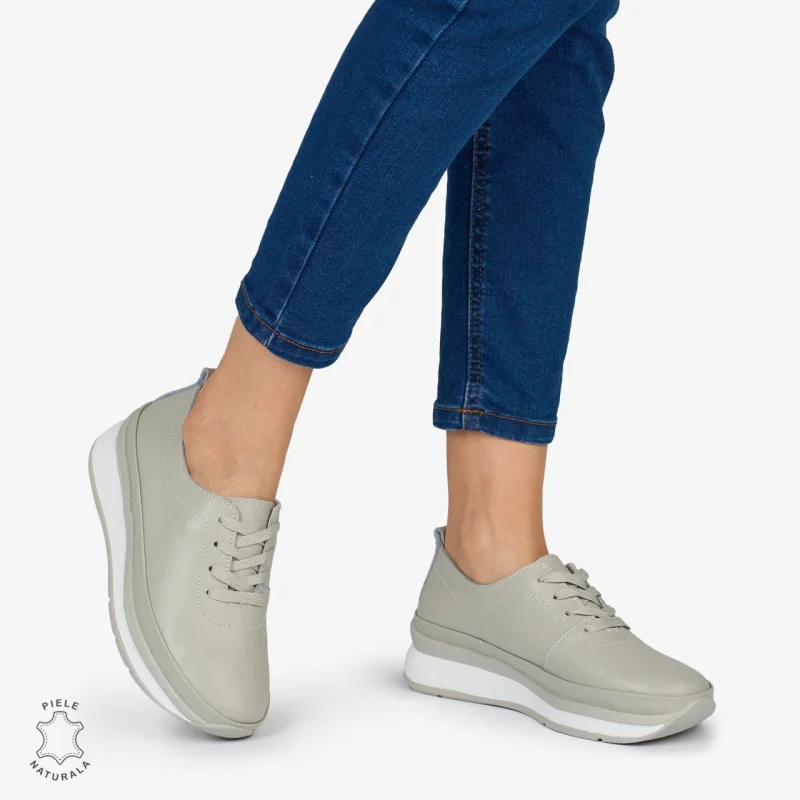 PANTOFI CASUAL Dama Piele Naturala USOR INALTA CRL1051 Culoare: GRI