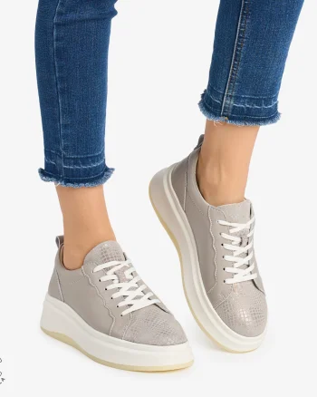 Pantofi Casual DAMA din PIELE Naturala CRL0947 CULOARE: GRI CU ARGINTIU