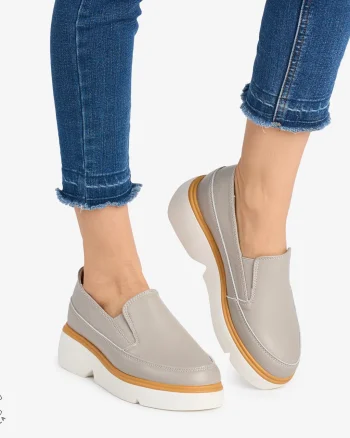 Pantofi Casual DAMA din PIELE Naturala SLIP-ON CRL0946 CULOARE: GRI