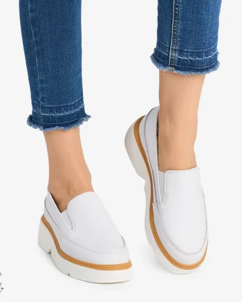 Pantofi Casual DAMA din PIELE Naturala SLIP-ON CRL0946 CULOARE: ALB