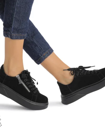 Pantofi Casual DAMA din PIELE Naturala Intoarsa CRL0940 CULOARE: Negru