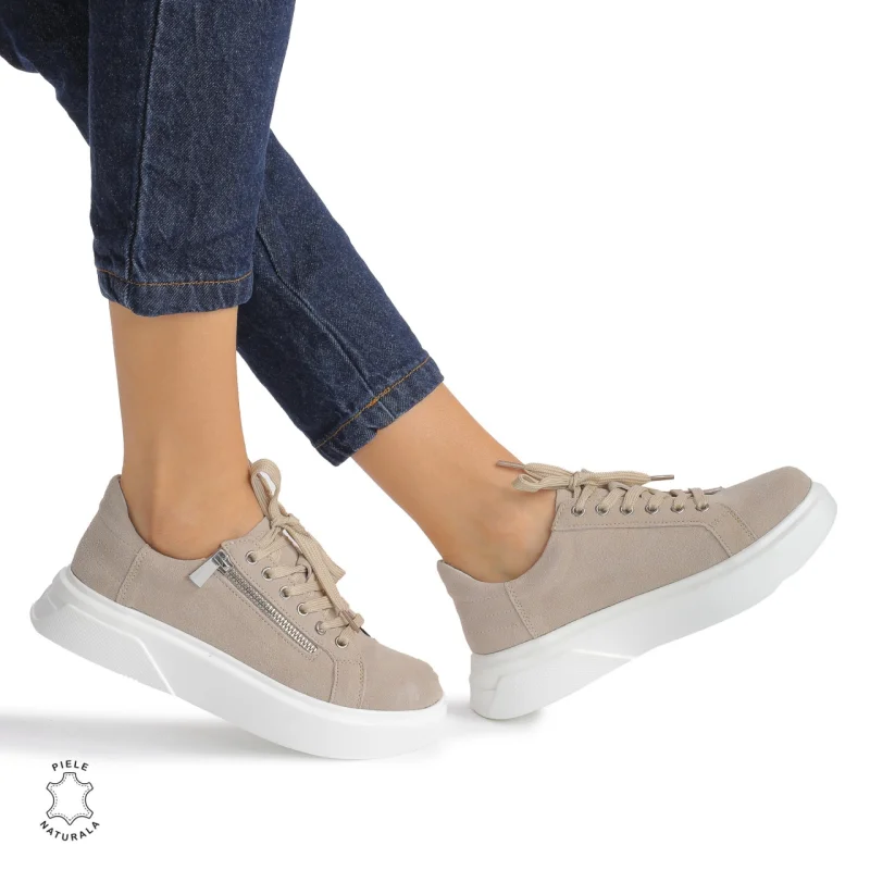Pantofi Casual DAMA din PIELE Naturala Intoarsa CRL0940 CULOARE: Bej