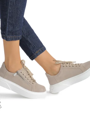Pantofi Casual DAMA din PIELE Naturala Intoarsa CRL0940 CULOARE: Bej