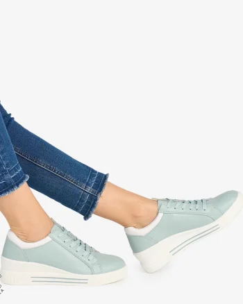 Pantofi casual dama piele naturala cu talpa inalta CRL0871 ALBASTRU