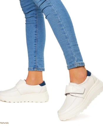 Pantofi Casual dama din Piele Naturala CRL0858 ALB