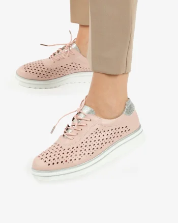 Pantofi Casual dama din piele naturala Perforati CRL0782 ROZ