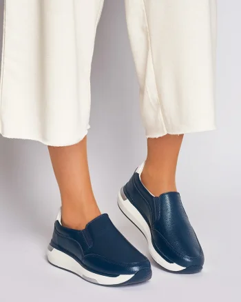 Pantofi casual de dama din piele naturala cu talpa platforma CRL0015 Navy