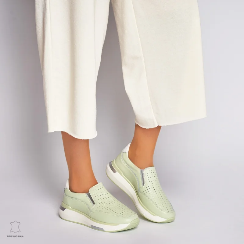 Pantofi casual de dama din piele naturala cu talpa platforma CRL0015 Verde