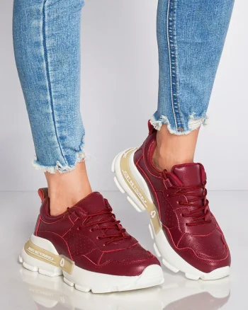 Pantofi Casual dama din Piele naturala cu talpa groasa CRL0046 Bordo
