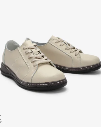 Pantofi casual Bej de dama din piele naturala cu talpa plata CRL0013