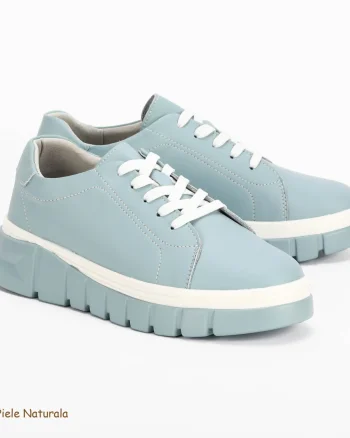 Pantofi Casual de dama din Piele naturala cu talpa groasa CRL0491 ALBASTRU