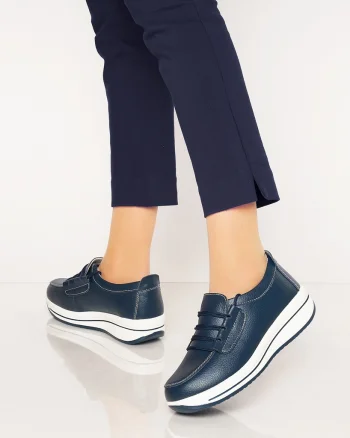 Pantofi casual de dama din piele naturala cu talpa groasa CRL0005 Bleumarin