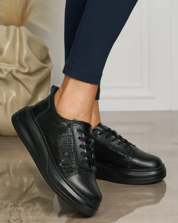 Pantofi casual piele naturala CU TALPA GROASA CRL1509 NEGRU