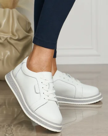 Pantofi casual piele naturala CU TALPA GROASA CRL1513 Alb