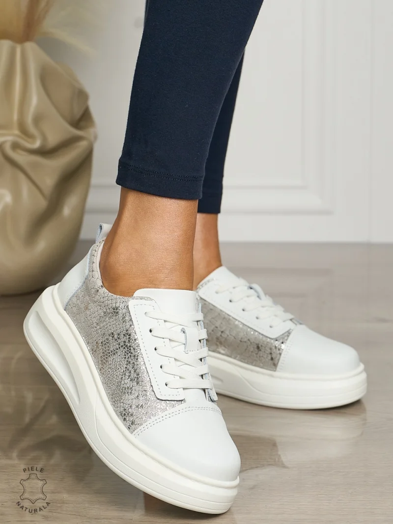 Pantofi casual piele naturala CU TALPA GROASA CRL1509 ALB