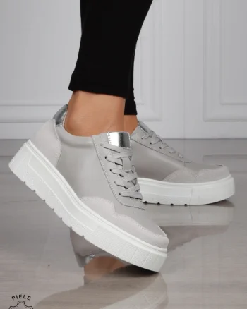 Pantofi Casual DAMA din PIELE Naturala Combinata cu Piele intoarsa CRL1521 GRI
