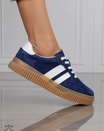 Pantofi Casual DAMA din Piele Naturala intoarsa, Model Retro CRL1531ROYALBLUE