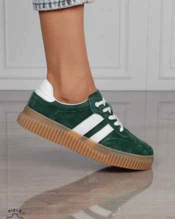 Pantofi Casual DAMA din Piele Naturala intoarsa, Model Retro CRL1531VERDE