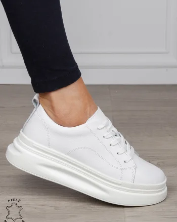 Pantofi Casual dama din Piele Naturala CRL1055 CULOARE: ALB