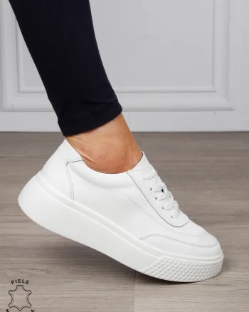 Pantofi Casual dama din Piele Naturala CRL1539 ALB