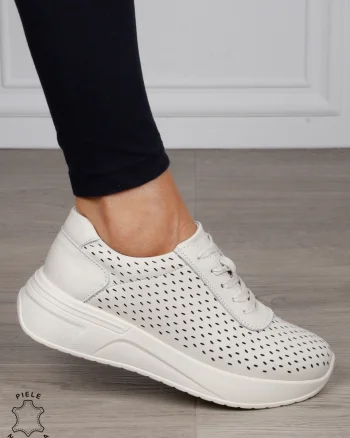 Pantofi Casual dama din Piele Naturala mici perforati CRL1541 BEJ