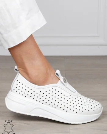 Pantofi Casual dama din Piele Naturala mici perforati CRL1542ALB