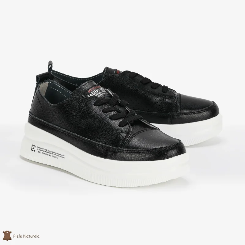 Pantofi Casual de dama din Piele naturala Șic Urban CRL0487 NEGRU