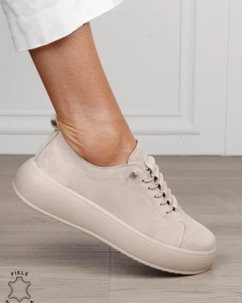Pantofi Casual dama din Piele Naturala cu siret special CRL1550BEJ