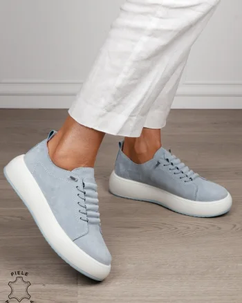 Pantofi Casual dama din Piele Naturala Intoarsa cu siret special CRL1550ALBASTRU