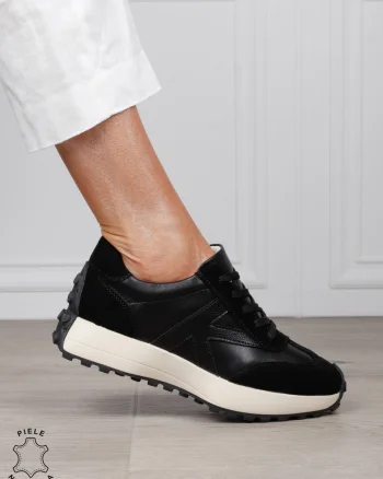 Pantofi Casual dama din Piele Naturala cu model special CRL1551 NEGRU