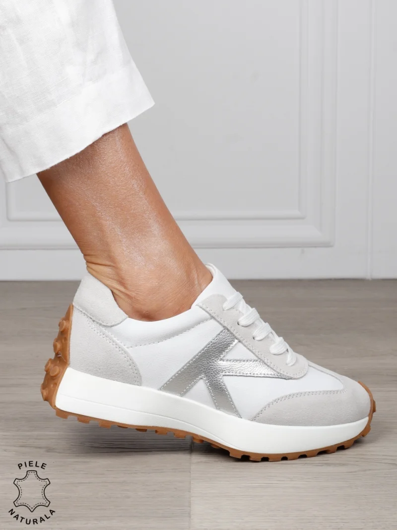 Pantofi Casual dama din Piele Naturala cu model special CRL1551 ALB