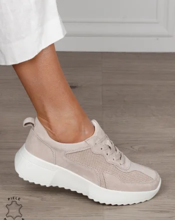 Pantofi Casual dama din Piele Naturala Intoarsa cu talpa inalta CRL1553 BEJ