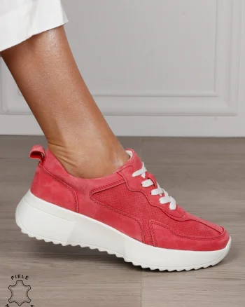 Pantofi Casual dama din Piele Naturala Intoarsa cu talpa inalta CRL1553 ROZ