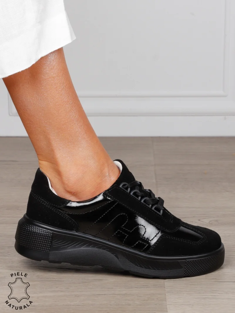 Pantofi Casual dama din Piele Naturala intoarsa CRL1556 negru