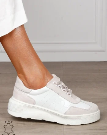 Pantofi Casual dama din Piele Naturala intoarsa CRL1556 ALB