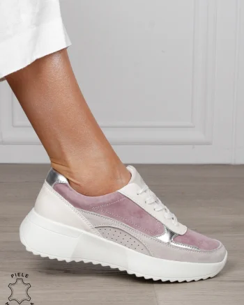 Pantofi sport damă din piele naturală și piele naturală întoarsă, multicolor CRL1564 MOV
