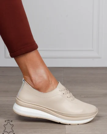 PANTOFI CASUAL Dama Piele Naturala USOR INALTA CRL1051 Culoare: BEJ
