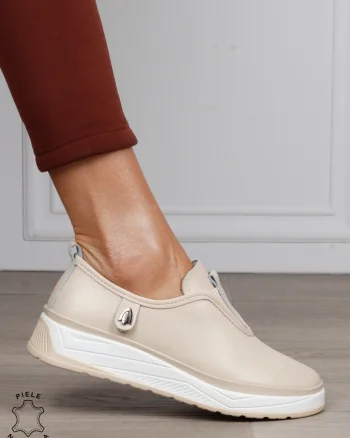 Pantofi Casual dama din Piele naturala CONFORTABILI SLIP-ON CRL1336 BEJ