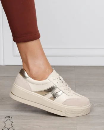 Pantofi Casual damă din piele naturală cu model lateral CRL1569 BEJ