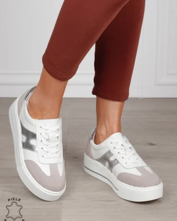 Pantofi Casual damă din piele naturală cu model lateral CRL1569 ALB